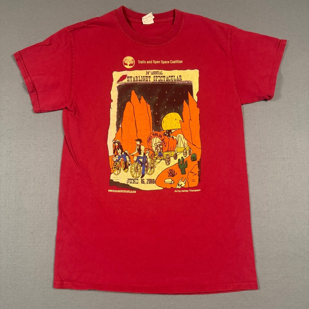 Gildan Starlight Spectacular 2018 T-Shirt Mens Small Red Graphic Western Biking